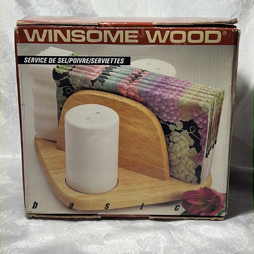 Winsome Wood Napkin Holder with Salt and Pepper Set
